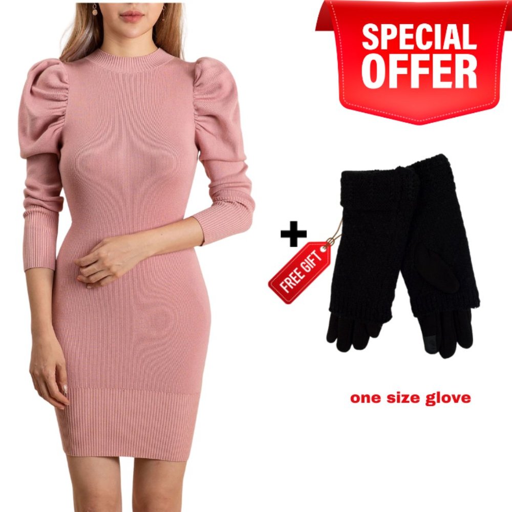 Pink Women's Balloon Sleeve Knit mini Dress - Picture 6 of 6